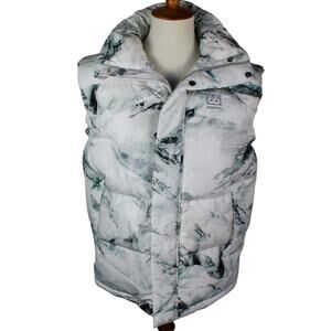 66 North Down Puffer Vest Womens Size XS White Abstract Print Insulated Outdoor